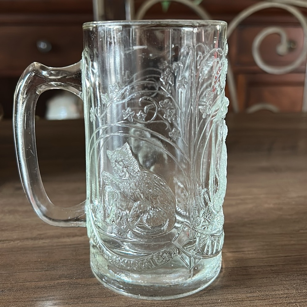Vintage Clear Pressed Glass Katzenjammer ‘Hangover’ Beer Mug Stein with Cats